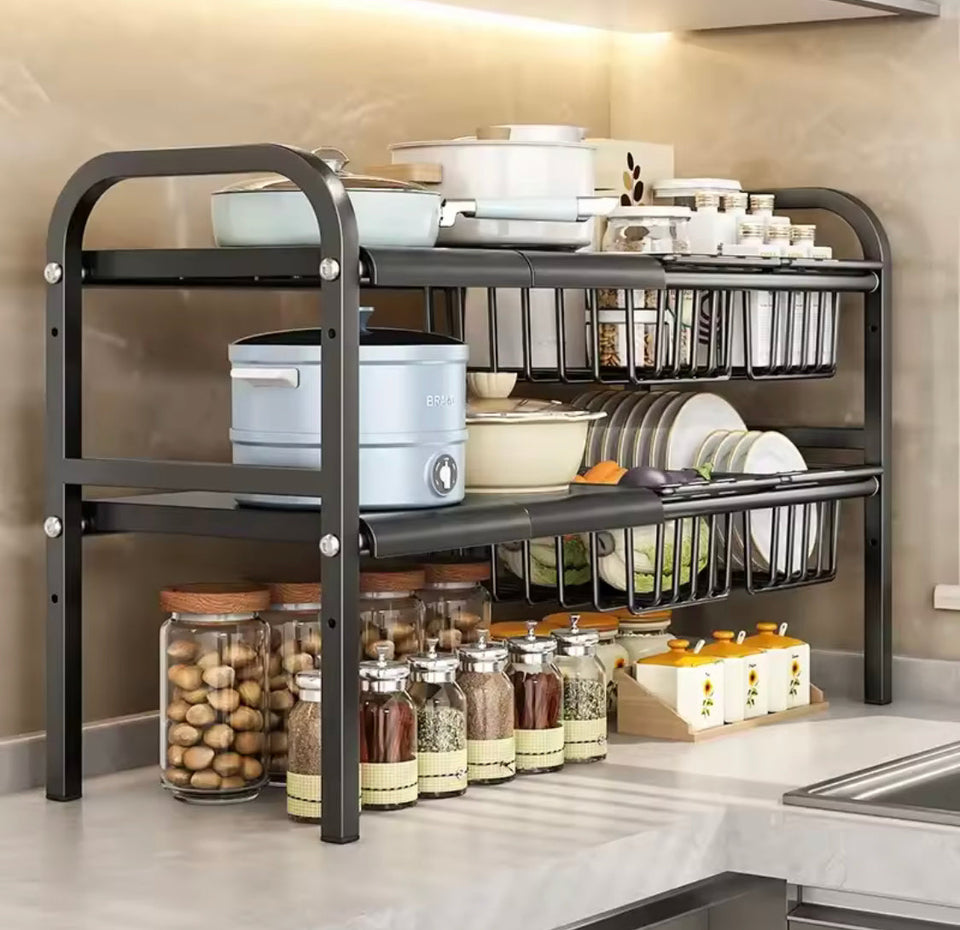 2 Tier Under Sink Organizer, Expandable Cabinet Shelf, Kitchen Under Sink Adjustable Dish Rack, Multifunctional Kitchen Organizer