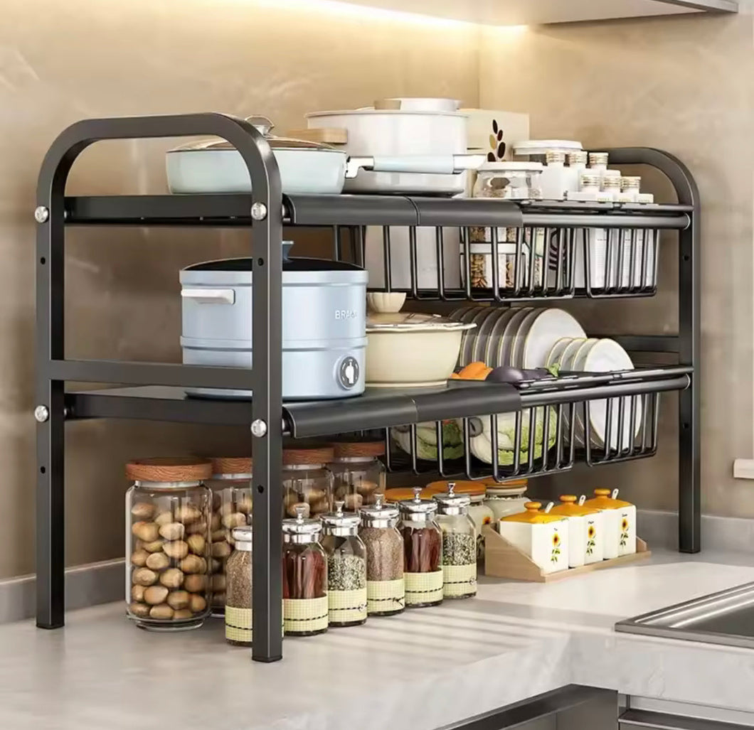 2 Tier Under Sink Organizer, Expandable Cabinet Shelf, Kitchen Under Sink Adjustable Dish Rack, Multifunctional Kitchen Organizer