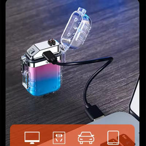 Rechargeable Transparent Lighter With Flashlight, USB Camping Flashlight, Mini Torch With Cigarette Lighter