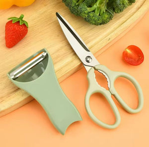 Kitchen Scissors And Peeler Set, Standable Stainless Steel Scissors And Peeler, Vegetable Cutting Scissors, Dryfruit Cutting Scissors And Peeler