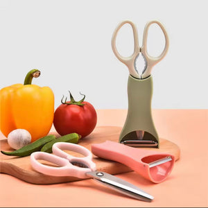 Kitchen Scissors And Peeler Set, Standable Stainless Steel Scissors And Peeler, Vegetable Cutting Scissors, Dryfruit Cutting Scissors And Peeler