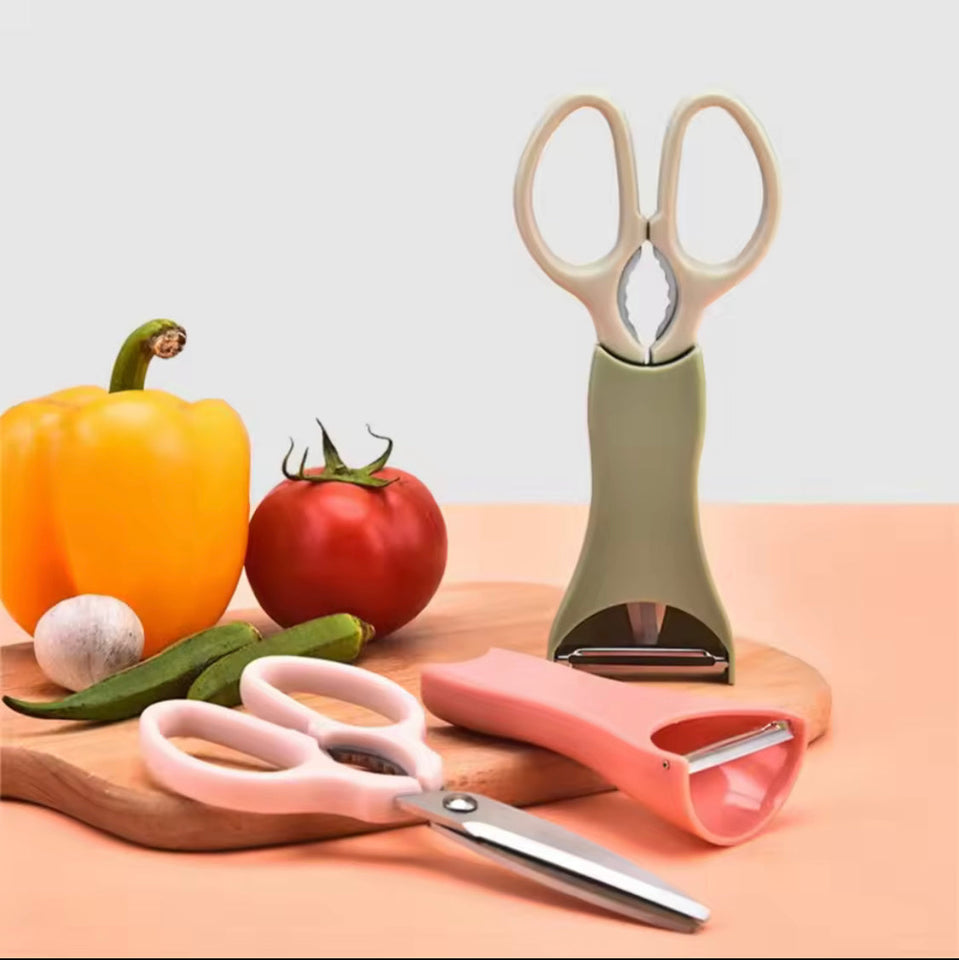 Kitchen Scissors And Peeler Set, Standable Stainless Steel Scissors And Peeler, Vegetable Cutting Scissors, Dryfruit Cutting Scissors And Peeler