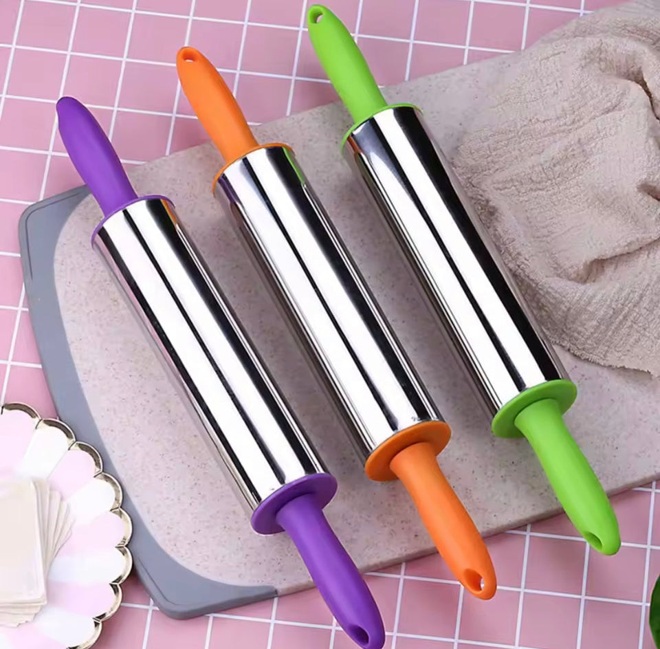 Durable Stainless Steel Dough Roller, Dumpling Skin Pressing Flour Stick Baking Tool, Kitchen Roti Belan, Non Stick Surface Baking Roller, Kitchen Cooking Accessories