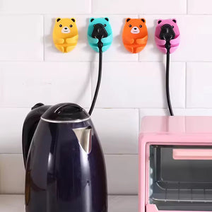 Set Of 4 Bear Plug Bracket Punch Free Hooks, Punch Free Power Plug Socket Holder, Wall Mounted Power Strip Holder