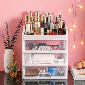 Transparent Beauty Counter, Desktop Sundries Storage Box, Dressing Table Storage Rack, Multifunction Desktop Drawer Jewelry Makeup Holder, Four Layer Three Drawer Plastic Box