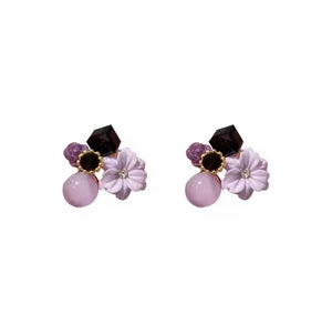 Crystal Purple Flower Beads Stud Earrings, Small Simple Earrings, Purple Floral Design Studs Earrings, Jewellery Accessories