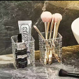 Acrylic Makeup Brush Storage Box, Rattan Weave Desk Cosmetic Organizer, Desktop Eyebrow Pencil Storage Bucket, Jewelry Cosmetic Organizer, Dressing Table Makeup Brush Organizer