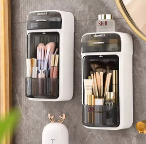 Rotating Wall Mounted Cosmetic Organizer, Multi Use Wall Mount Makeup Brushes Storage Rack, Rotating Makeup And Brushes Wall Mounted Vanity, Plastic Bathroom Vanity Organizer