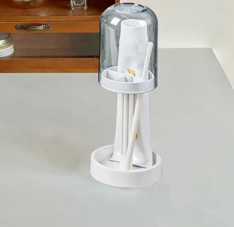 Portable Toothbrush Holder With Mouthwash Cup, Toothpaste  Storage Shelf, Toothbrush Holder With Dust Cover, Toiletries Bathroom Organizer