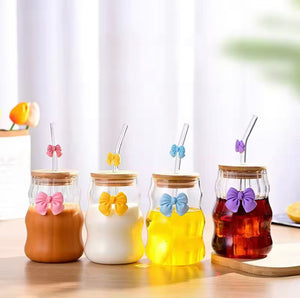 Bamboo Cover Spiral Glass Mug, High Borosilicate Glass Cloud Cup, Wooden Lid Glass Mug With Straw