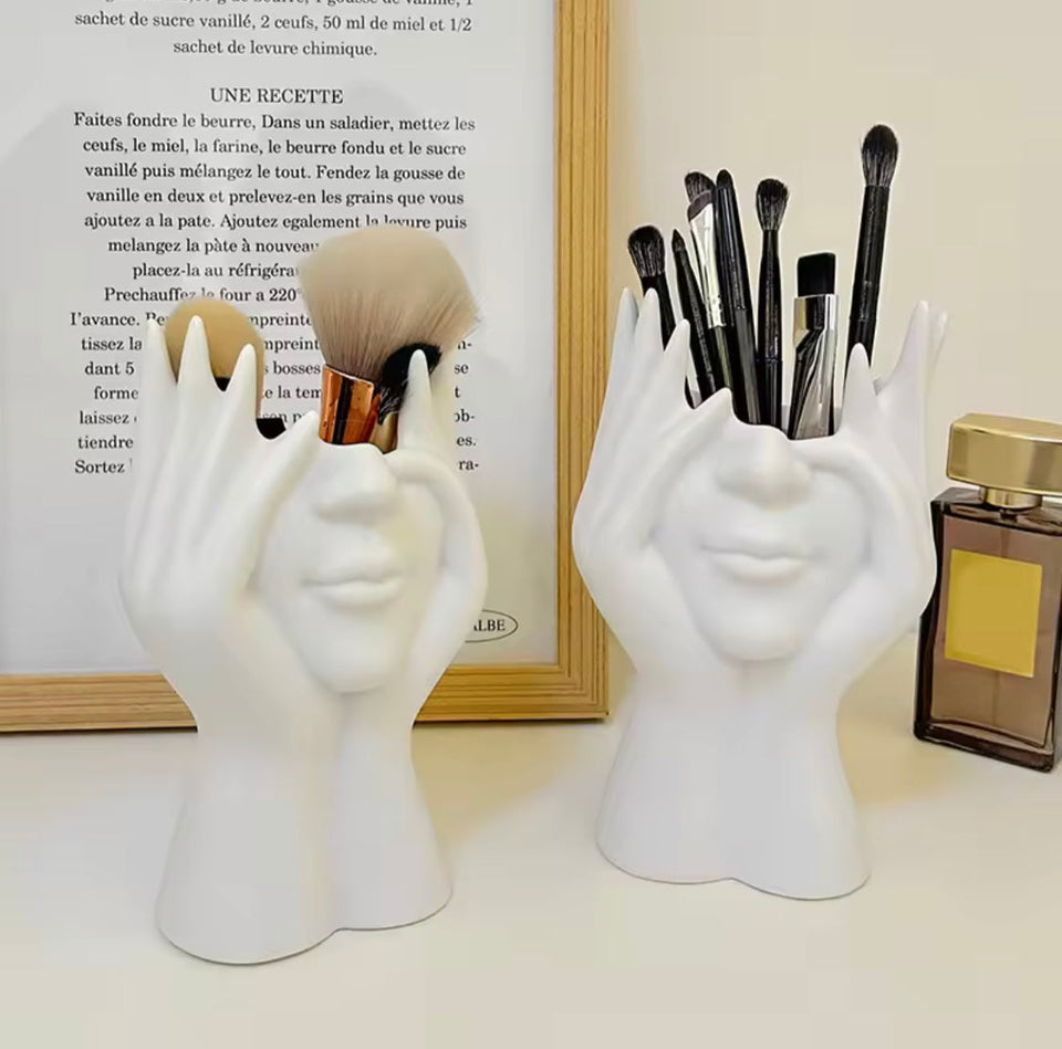 Creative Face Makeup Brush Holder, Pen Holder Desktop Cup,  Body Art Styling Desktop Decor