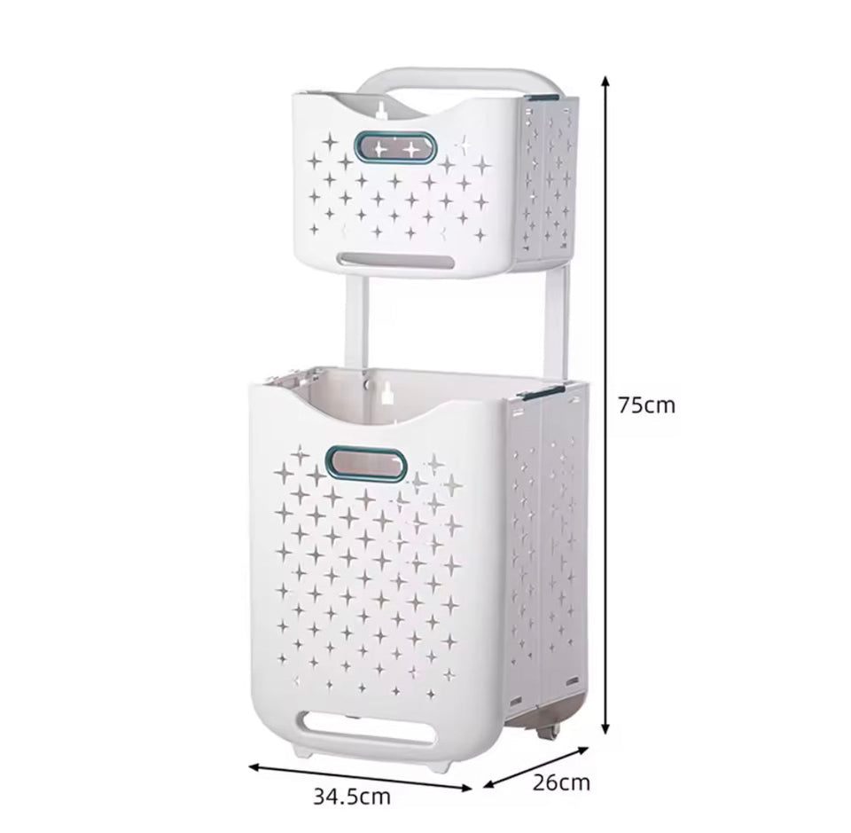 Large Capacity 2 Layers Durable Clothes Basket, Children Clothes Toys Book Storage Organizer, Foldable Laundry Basket, Multifunctional Storage Dirty Clothes Basket