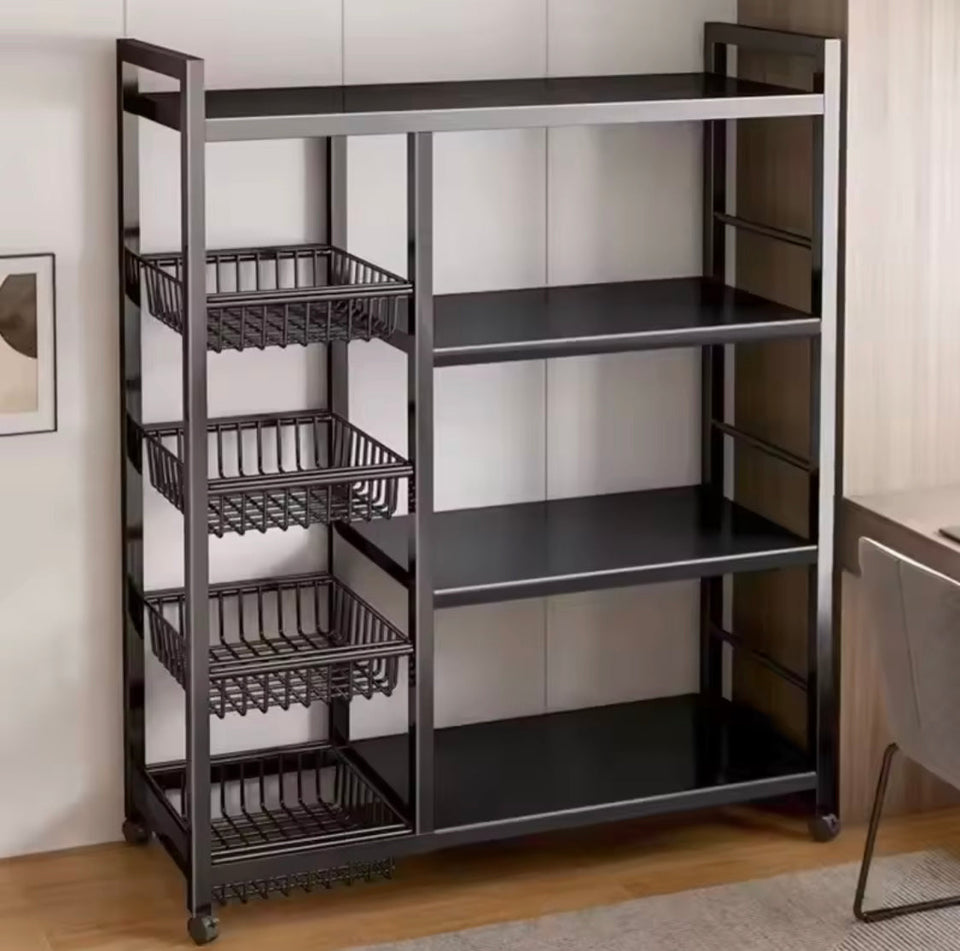 Multilayer Storage Rolling Cart, Moveable Kitchen Storage Rack With Baskets, Multifunctional Kitchen Organizer