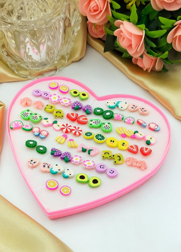Adjustable Earrings For Kids, 36 Pair Fruit Stud Earrings Set, Candy Color Stud Earrings