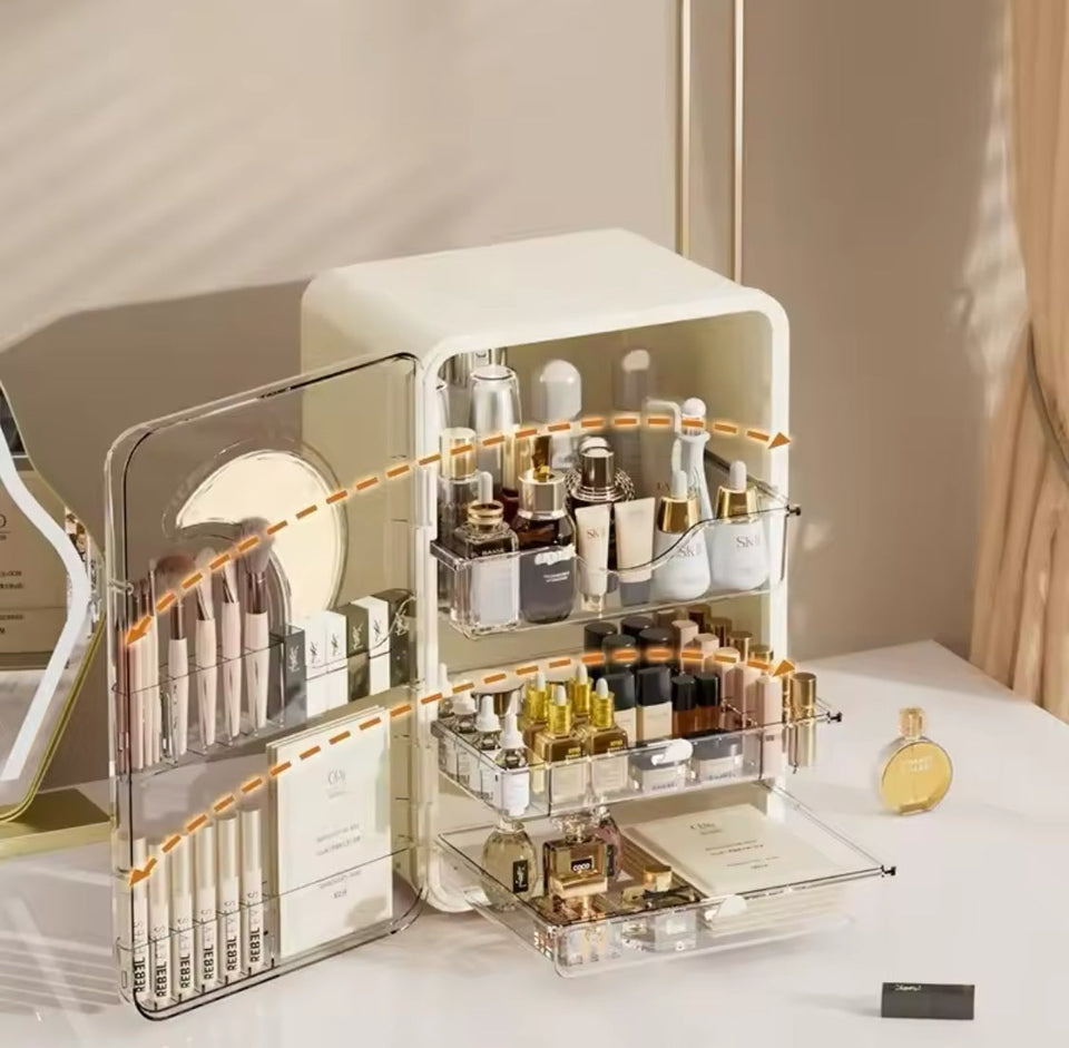 Multi Layer Cosmetic Storage Cabinet, Multifunctional Desktop Storage Rack, Display Case Makeup Box, Desktop Makeup Organizer With Lid