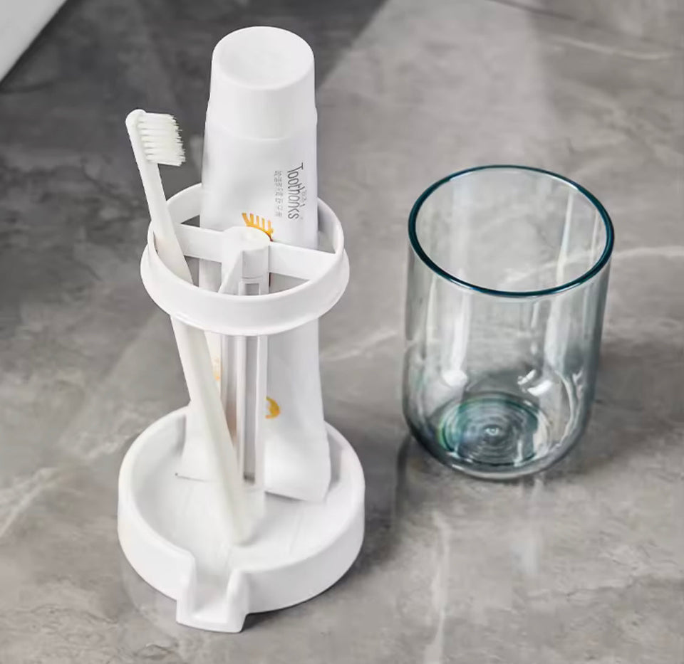 Portable Toothbrush Holder With Mouthwash Cup, Toothpaste  Storage Shelf, Toothbrush Holder With Dust Cover, Toiletries Bathroom Organizer
