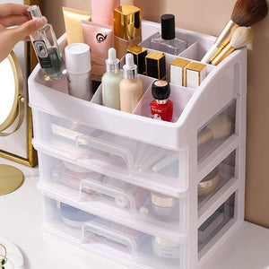Transparent Beauty Counter, Desktop Sundries Storage Box, Dressing Table Storage Rack, Multifunction Desktop Drawer Jewelry Makeup Holder, Four Layer Three Drawer Plastic Box