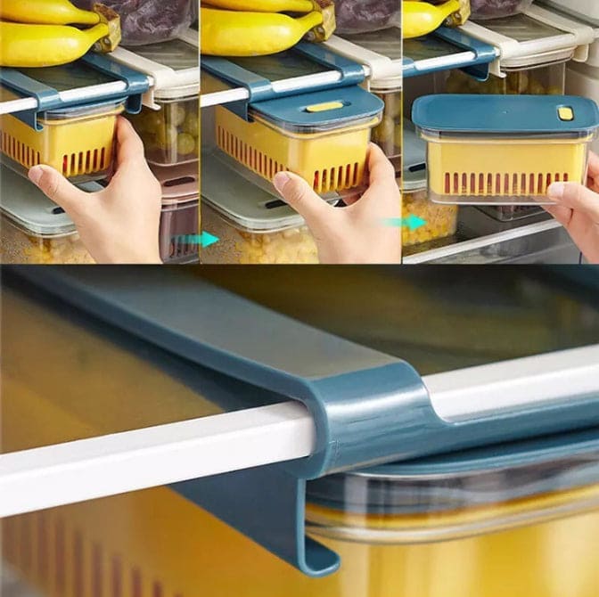 Drawer Refrigerator Basket, Stretchable Fridge Organizer, Pull-out Drawer Fresh Spacers, Ginger Garlic Storage Container For Refrigerator, Vegetables And Fruits Storage Containers