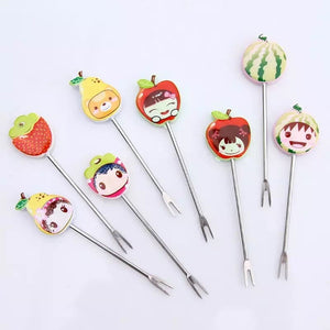 Set Of 8 Creative Cute Cartoon Stainless Steel Fruit Forks, Rainbow Cup Cake Dessert Forks, Stainless Steel Fork Holder for Fruit Snack, Fashion Fruit Sign Salad Fork