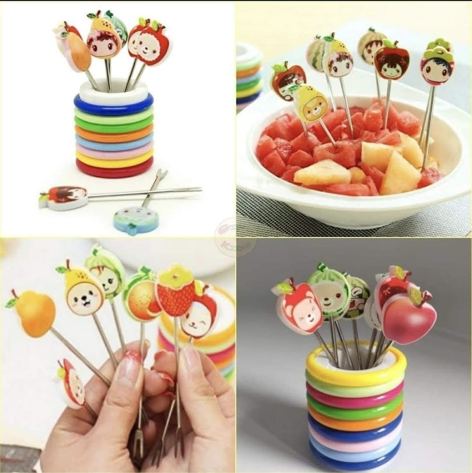 Set Of 8 Creative Cute Cartoon Stainless Steel Fruit Forks, Rainbow Cup Cake Dessert Forks, Stainless Steel Fork Holder for Fruit Snack, Fashion Fruit Sign Salad Fork
