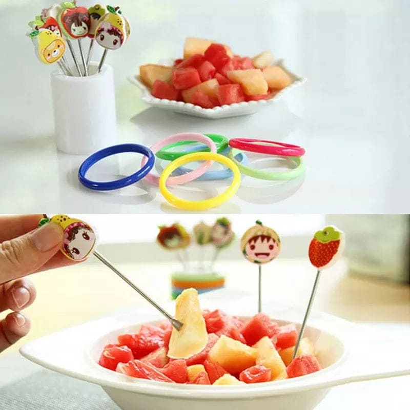 Set Of 8 Creative Cute Cartoon Stainless Steel Fruit Forks, Rainbow Cup Cake Dessert Forks, Stainless Steel Fork Holder for Fruit Snack, Fashion Fruit Sign Salad Fork