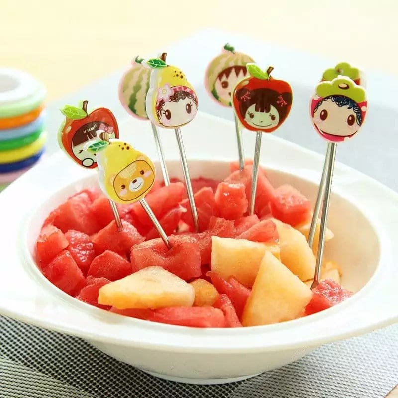 Set Of 8 Creative Cute Cartoon Stainless Steel Fruit Forks, Rainbow Cup Cake Dessert Forks, Stainless Steel Fork Holder for Fruit Snack, Fashion Fruit Sign Salad Fork