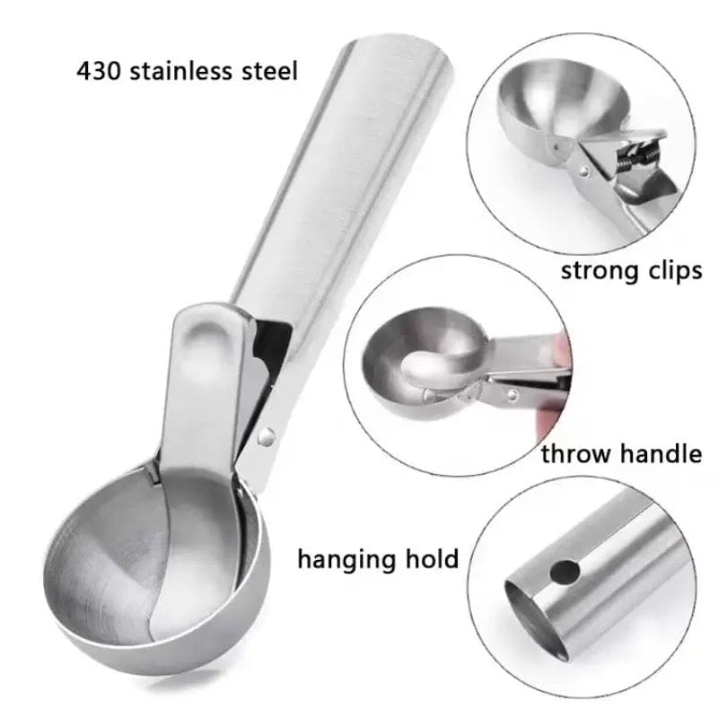Ice Cream Scoop Spoon, Stainless Steel Ice Cream Digger, Non Stick Ice Ball Maker, Dual Purpose Cream Dipper, Multifunctional Ice Cream Scoops Stack, Ice Cream Scooper With Trigger, Scoop Spoon for Ice Cream Fruit Cookie