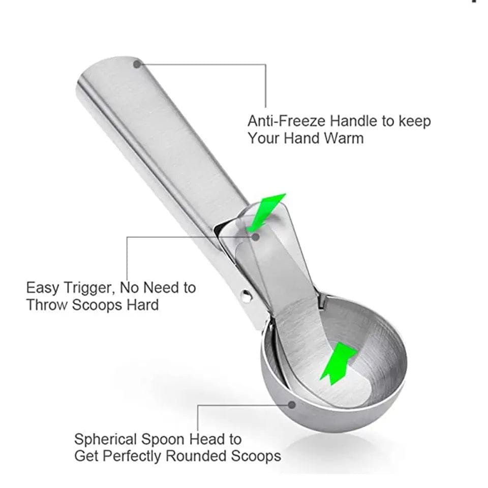 Ice Cream Scoop Spoon, Stainless Steel Ice Cream Digger, Non Stick Ice Ball Maker, Dual Purpose Cream Dipper, Multifunctional Ice Cream Scoops Stack, Ice Cream Scooper With Trigger, Scoop Spoon for Ice Cream Fruit Cookie