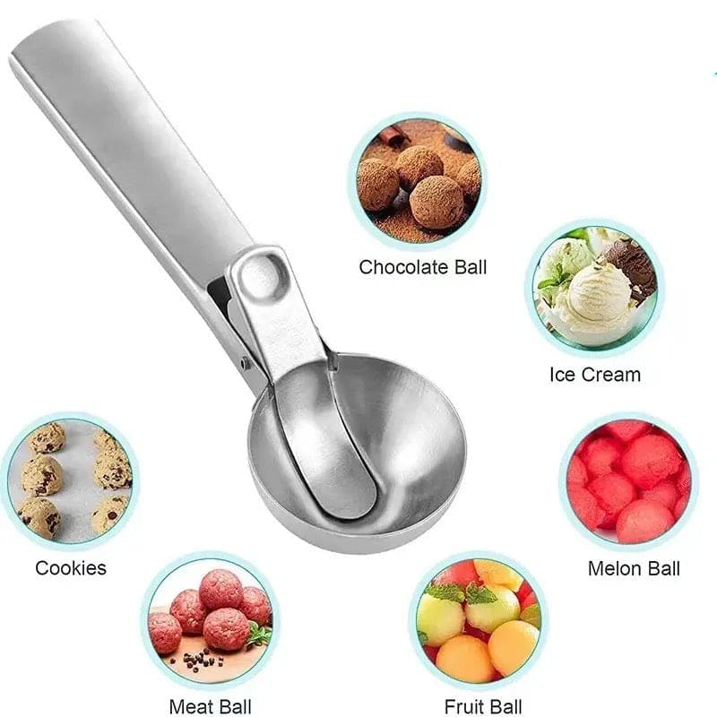 Ice Cream Scoop Spoon, Stainless Steel Ice Cream Digger, Non Stick Ice Ball Maker, Dual Purpose Cream Dipper, Multifunctional Ice Cream Scoops Stack, Ice Cream Scooper With Trigger, Scoop Spoon for Ice Cream Fruit Cookie