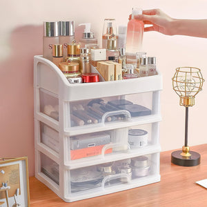 Transparent Beauty Counter, Desktop Sundries Storage Box, Dressing Table Storage Rack, Multifunction Desktop Drawer Jewelry Makeup Holder, Four Layer Three Drawer Plastic Box
